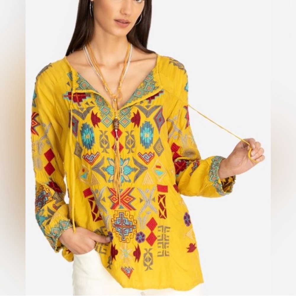 Johnny Was BIYA Ziggy Cupra Embroidered Blouse